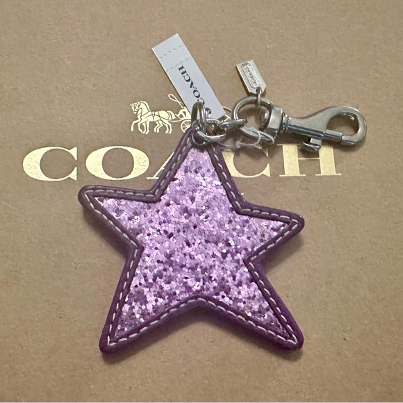 Coach Glittered Slanted Star Leather Keychain Fob Bag Charm - Picture 3 of 7